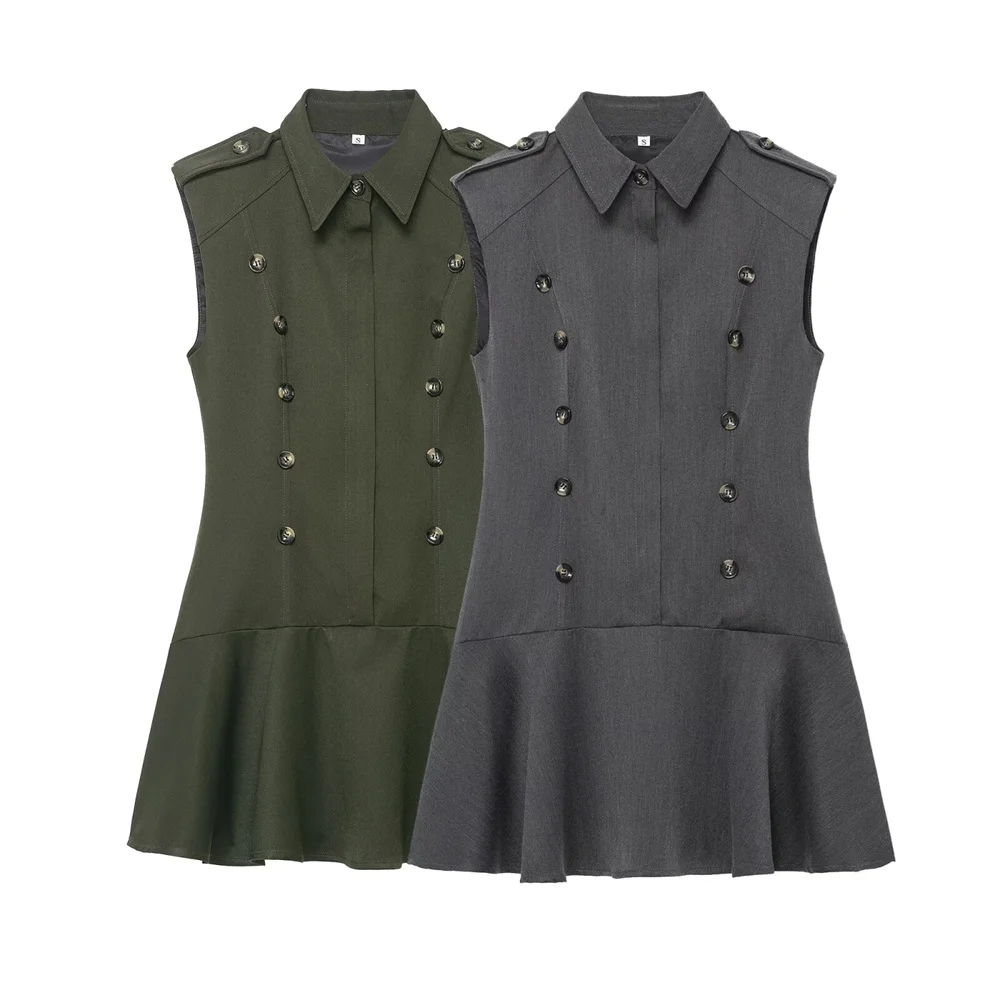 Inverno novo feminino francês fino ajuste gola flip sem punhos ombreiras em camadas decoração vestido curto