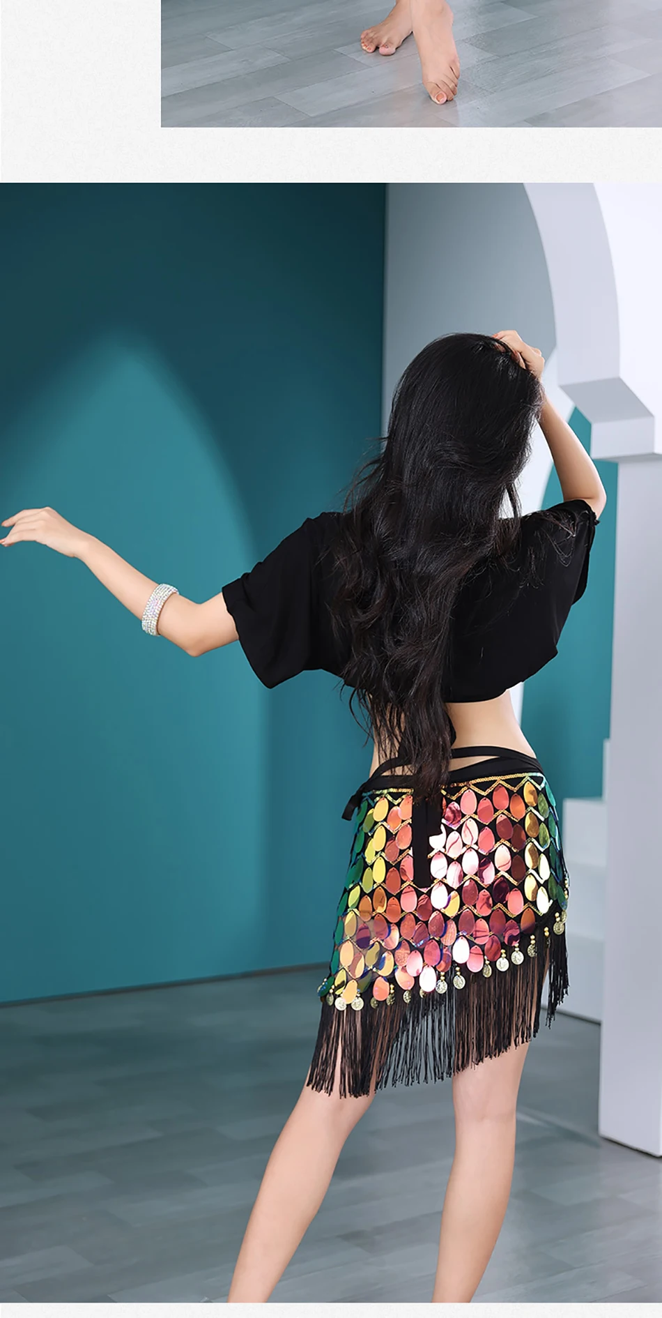 Belly Dance Hip Scarf Mermaid Hip Towel Tassel Sequins Belt Dance Costume For Adult Women Stage Performance Practice