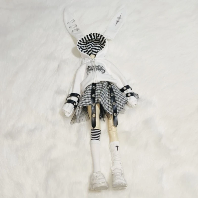 Doll's Clothes for 30/45cm Bjd Doll 1/6 1/4 Rabbit Ear Coat, Irregular Skirt, Leg Covers, Socks,dress Up Toys Doll Accessories