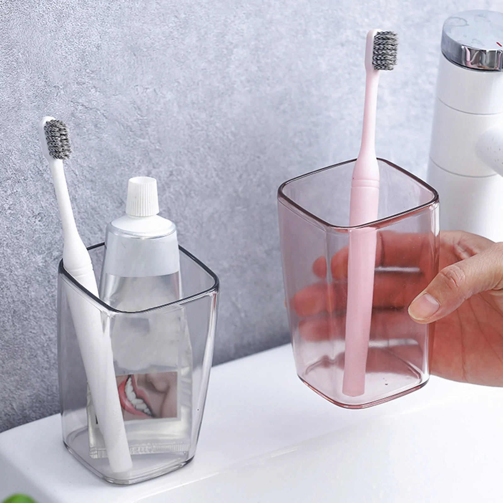 

2Pcs Transparent Solid Color Tooth Brush Cup Premium Safe Material Elegant Lightweight Drink Cup for Home Travel Multifunctional