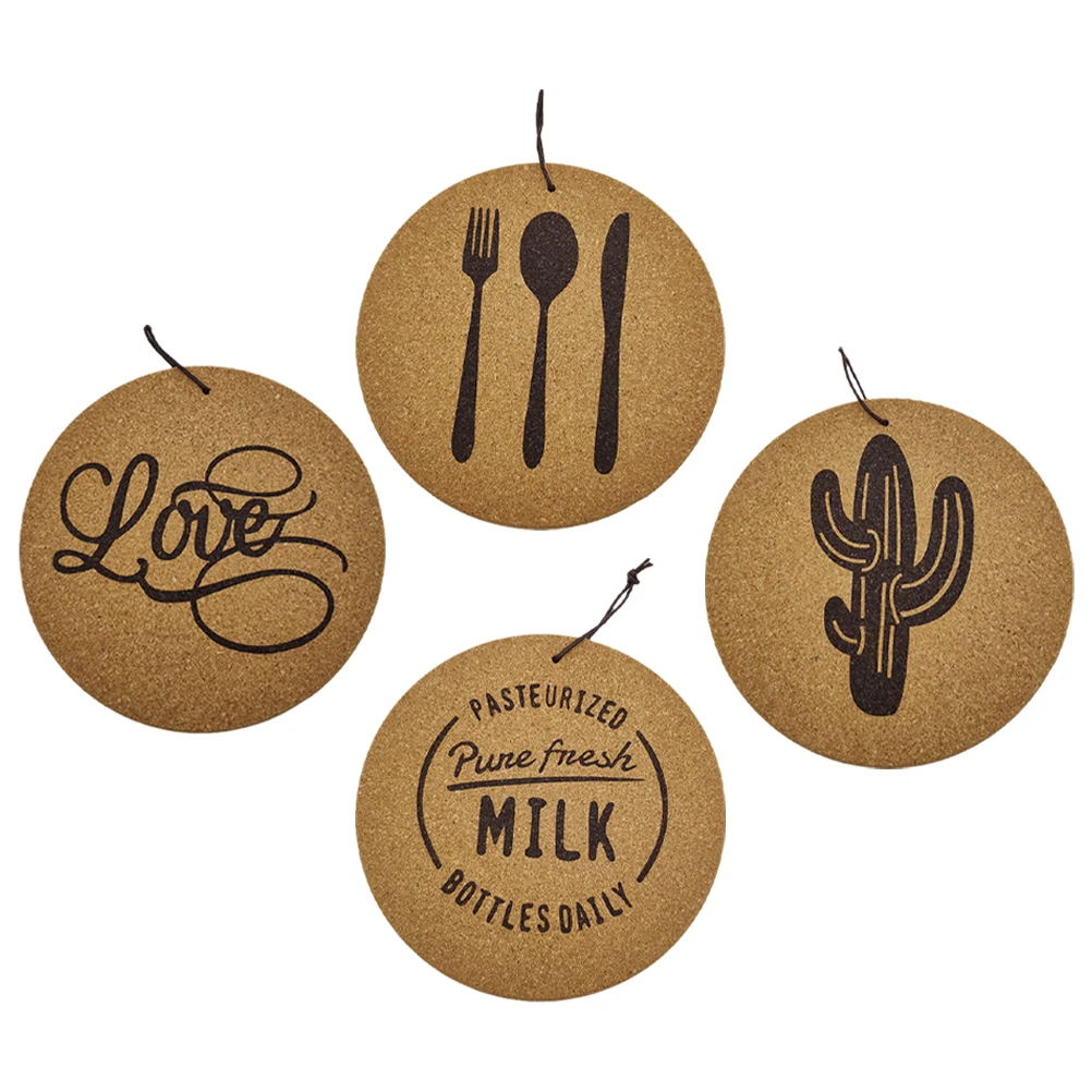 

4 Pcs Anti scalding Cork Coasters Sturdy Placemats Pot Holders Home Restaurant Decor Drink Set Wood Mat Hot Plate Pad