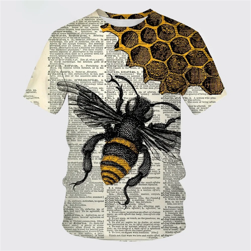 Bee Pattern 3D Printed Summer Men\'s Round Neck T-shirt Casual Short Sleeve Oversized Pullover Fashion Streetwear Men Clothing