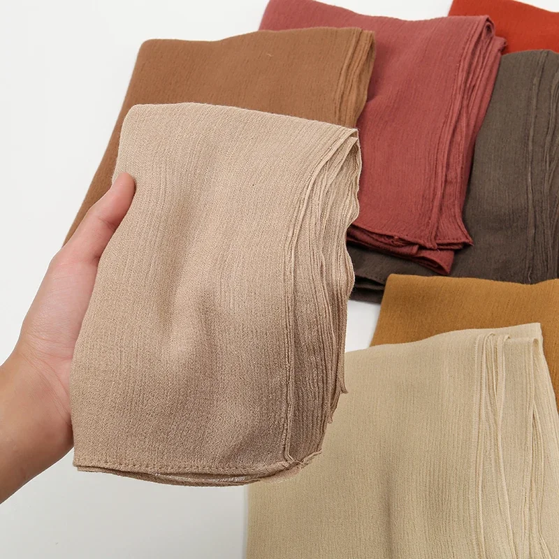 Recién llegado, Hijab de rayón arrugado, bufanda musulmana para mujer, chales, pañuelo liso para la cabeza, turbante islámico liso de talla grande, diademas, Foulard