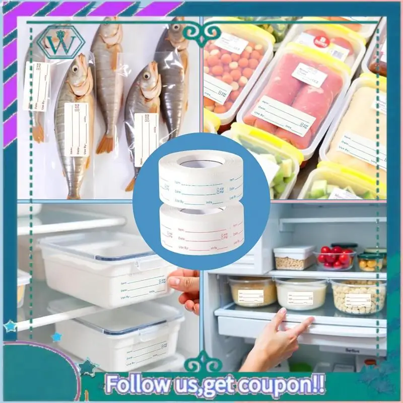 Upgraded 4 Rolls 2000Pieces Removable Freezer Labels, 1 X 2Inch Food Date Stickers Food Date Labels Refrigerator Food Labels