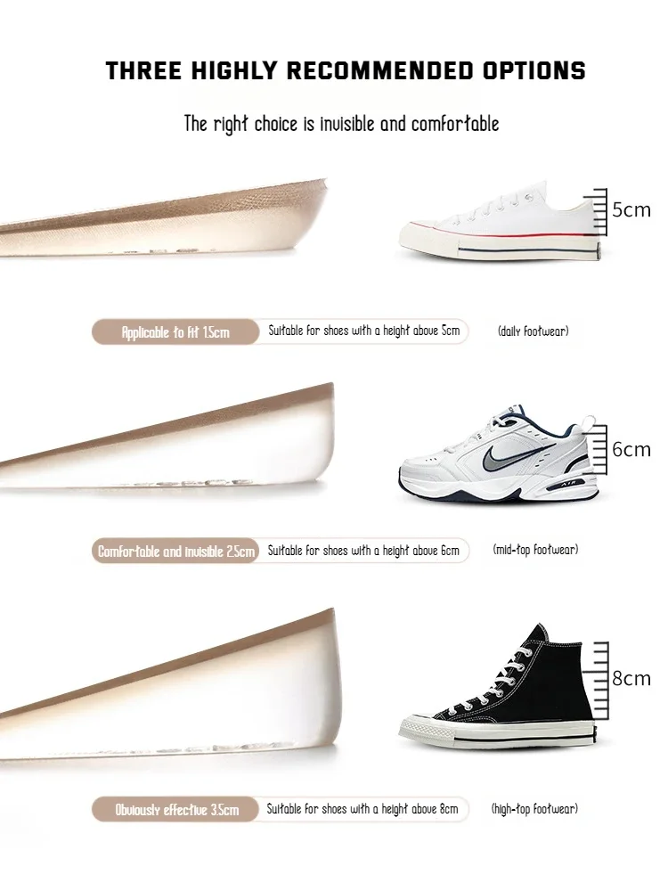 1Pair Gel Insole for Men And Women Invisible Height Increasing Shoe Inserts Shock Absorbing Silicone Pads for Comfortable Footwe