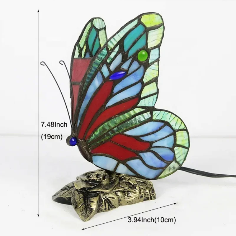 LongHuiJing Stained Glass Tiffany Butterfly Lamps With US/EU Plug In E27 Bedside LED Creative luminous ornaments