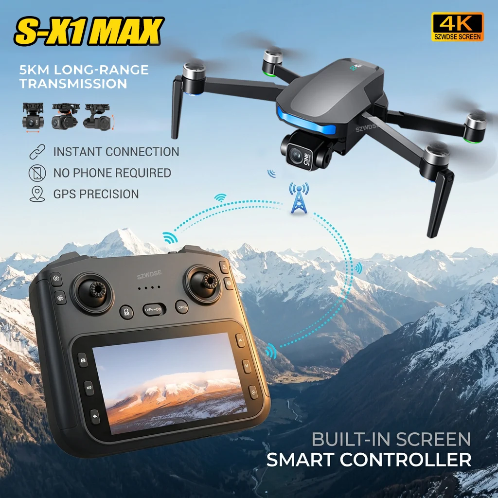 New S-X1 GPS Drone 4K Profesional Dual Camera 3-Axis Gimbal Aerial 5G WiFi Brushless RC Quadcopter Screen Control Security Dron