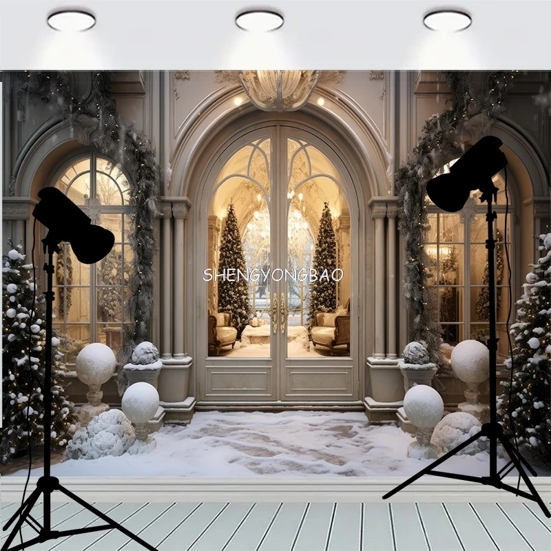 

Window Background Christmas Day Fireplace Living Room Decoration Family Party New Year Photography Backdrops AC-09