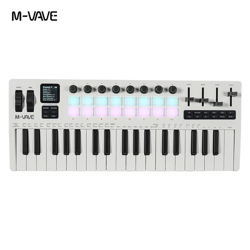 Imagen 2 del producto M-VAVE SMK 37 PRO Teclado MIDI RGB de 37 teclas con 16 almohadillas de batería Fuente de sonido Conexión multisistema inalámbrica Soporte para músicos
