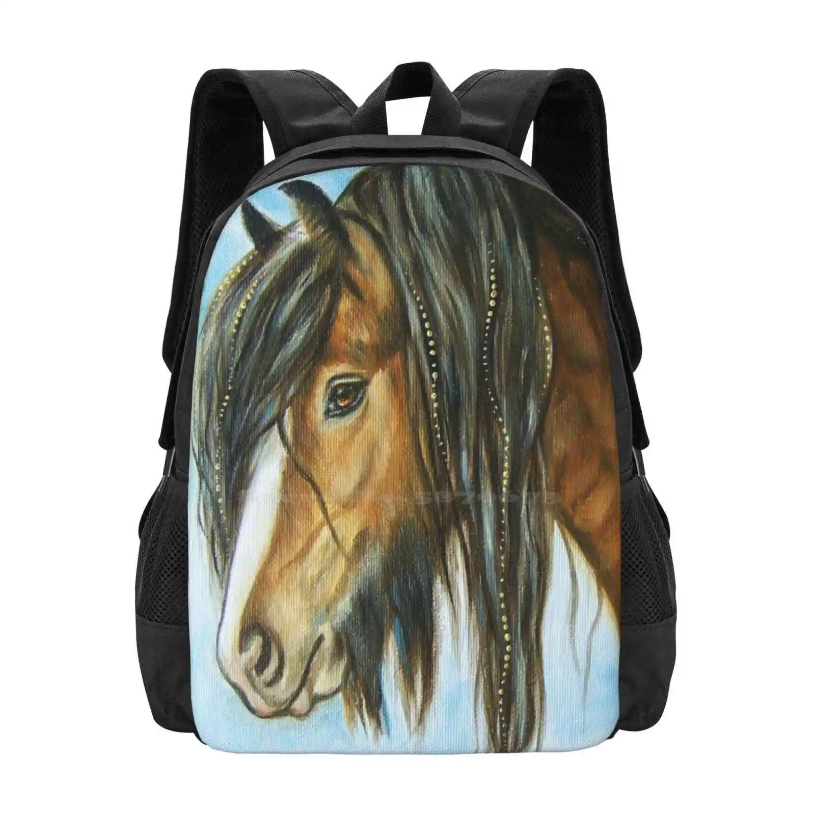 

Golden Glow Hot Sale Schoolbag Backpack Fashion Bags Gypsy Cob Bay Horse Equine Oil Realism Impressionism