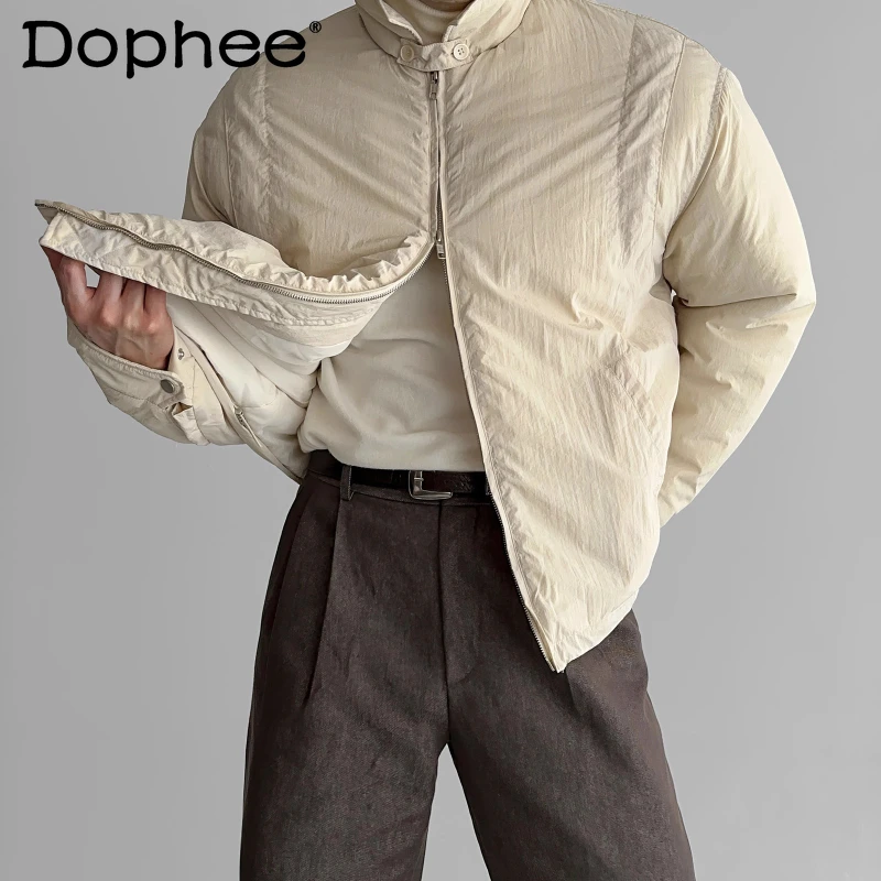 

Men's Thickened Flight Jacket Parkas Men 2025 Winter New Stand Collar Cold-Proof Warm Parkas Solid Color Thickened Zipper Coats