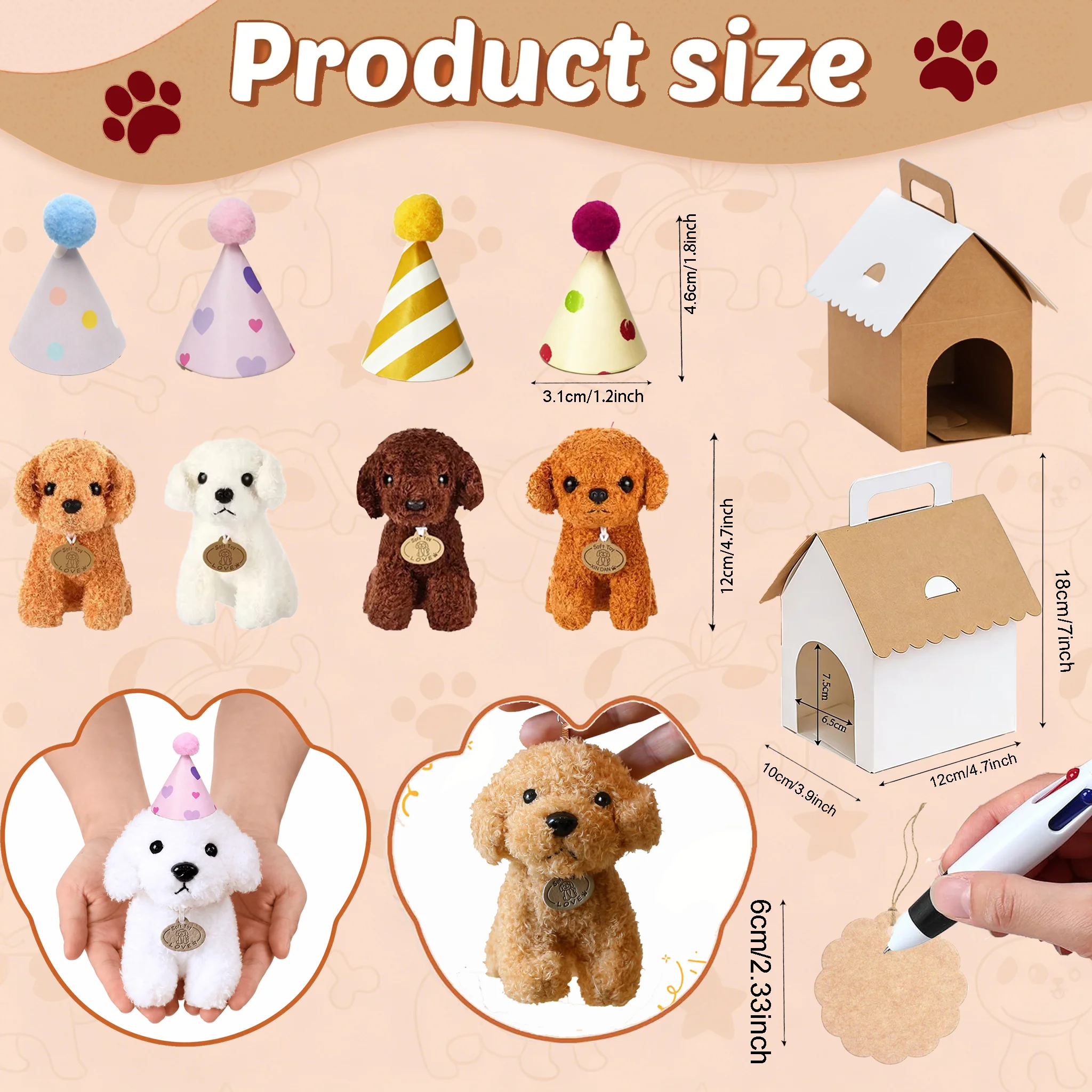 8-36Pcs Puppy Stuffed Animals Bulk with Card Hat Paper Boxes Adopt A Puppy Party Favors Birthday Stuffed Dogs Keychain for Kids - view 5