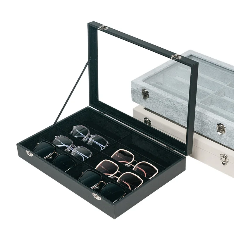 

Multi-grid Glasses Storage Tray with Lid Integrated Sunglasses Watch Storage Display Household Storage Case 8-grid Dust Box