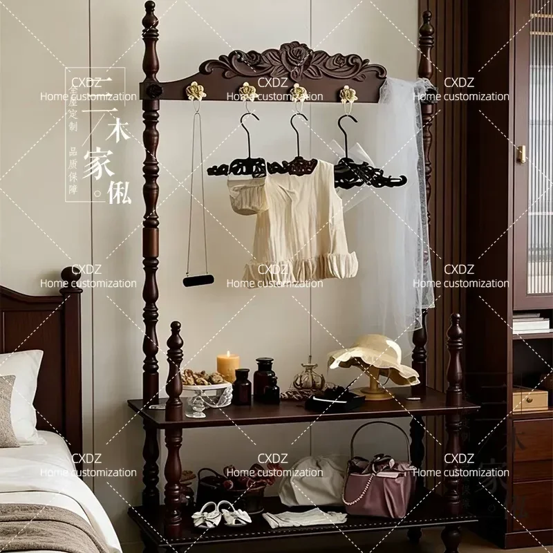 Solid Wood Floor Coat Rack Bedroom Living Room Entrance Stepped Multi Layer Storage Rack