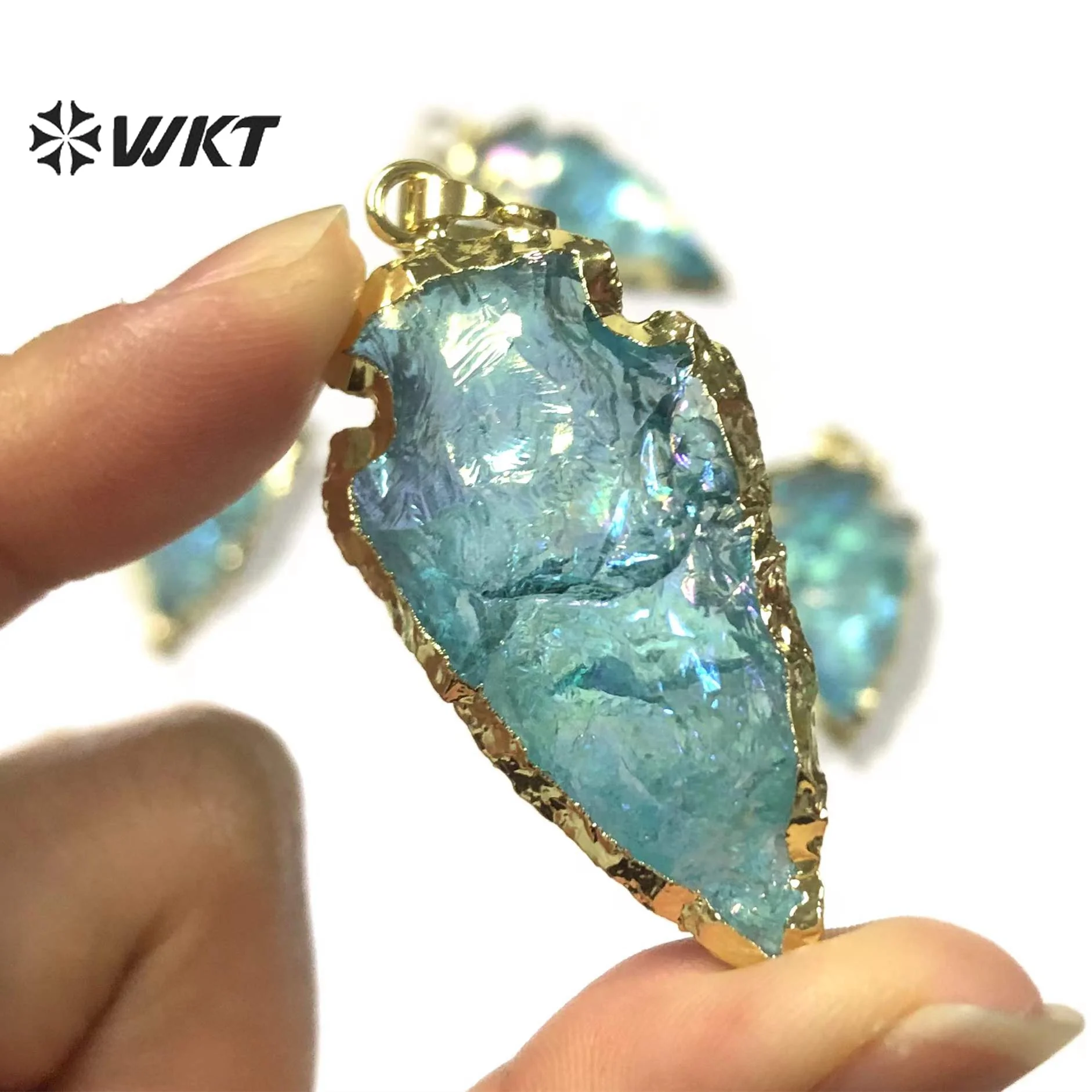 WT-P1776 WKT Original Design Natural Aqua Raw Crystal Quartz Pendants Arrow Shape Blue Crystal Pendant Jewelry genshin impact