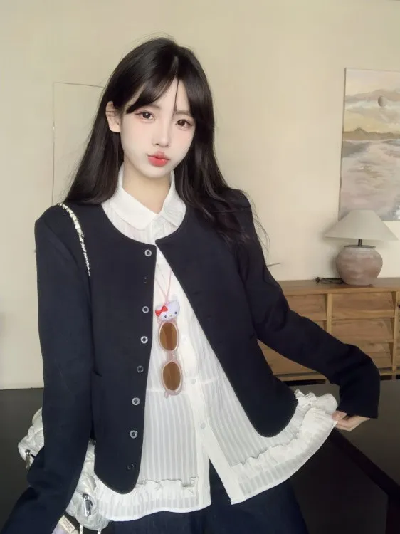 

plus Size Knitted Open Cardigan Sweater Women's Spring Summer New Style Age Reduction Inner Shirt Top Set Soft And Cozy
