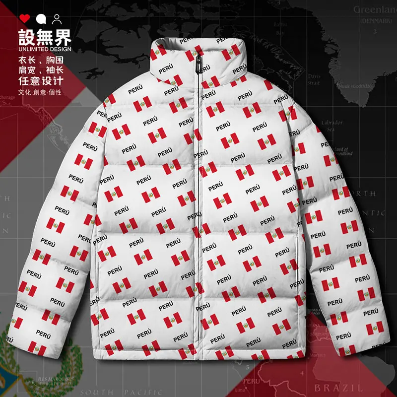 Peru Peruvian PE PER country flag White duck down Jackets printing Man clothes new Outdoor men\'s clothing Winter down coat