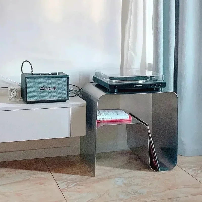 Meja Samping Persegi Stainless Steel Tebal Gaya Nordik Modern Minimalis Meja Kopi Persegi Penyimpanan Mesa De Centro Meja Samping Tempat Tidur