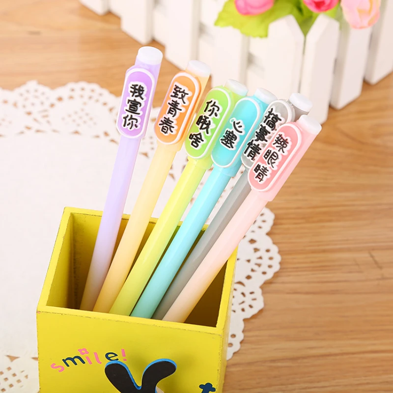 

50PCS Creative sticker cartoon Rollerball pen cute learning stationery candy color funny text office water-based signature pen