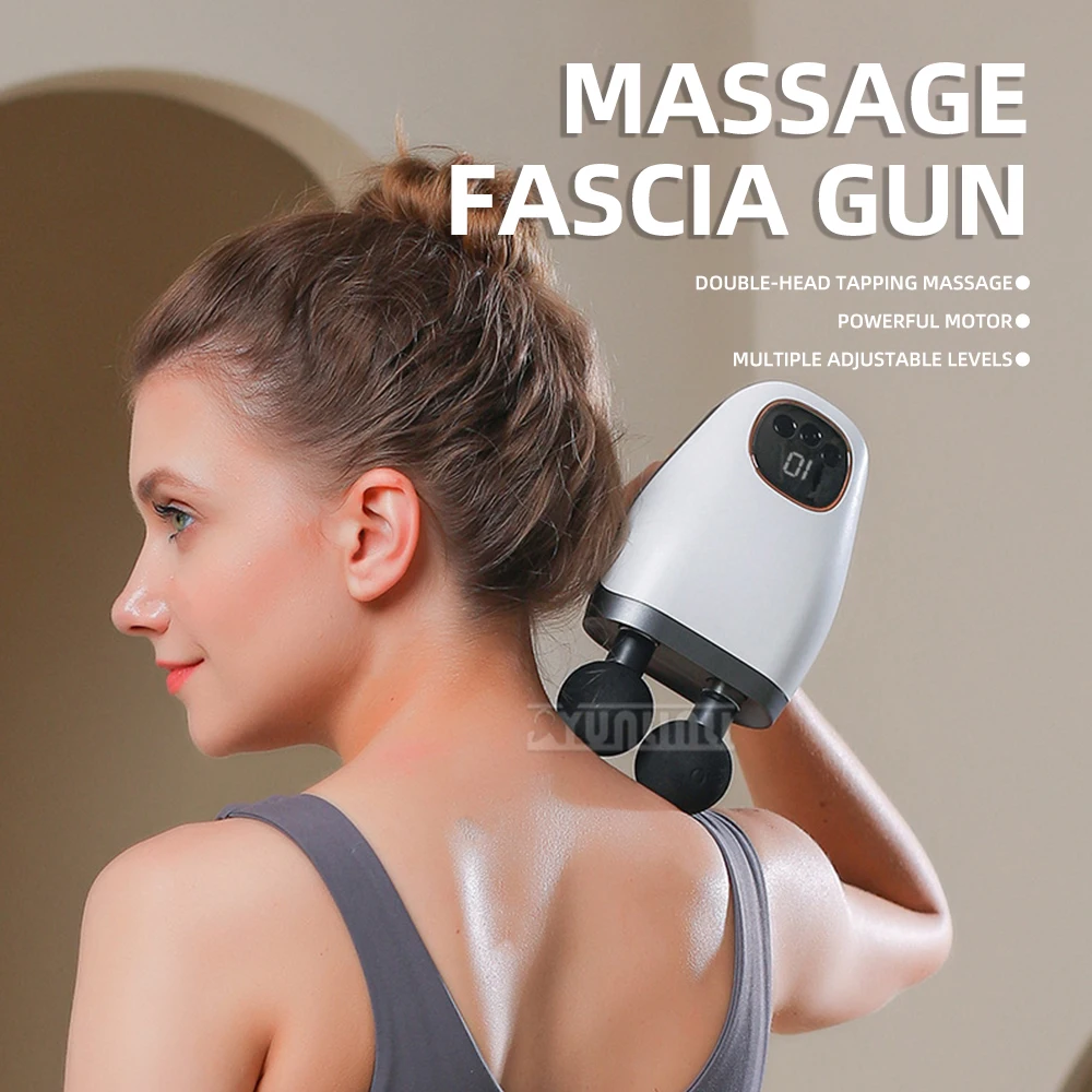 

Digital display double-head massage gun fascia instrument muscle relaxation vibrating gun rod massage fitness equipment fascia g