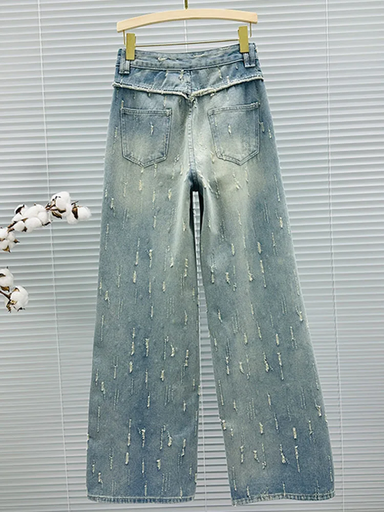 Imagem -03 - Diamante de Cintura Alta Feminino Calça Jeans Reta Solta Perna Larga Nova Moda Primavera 2024