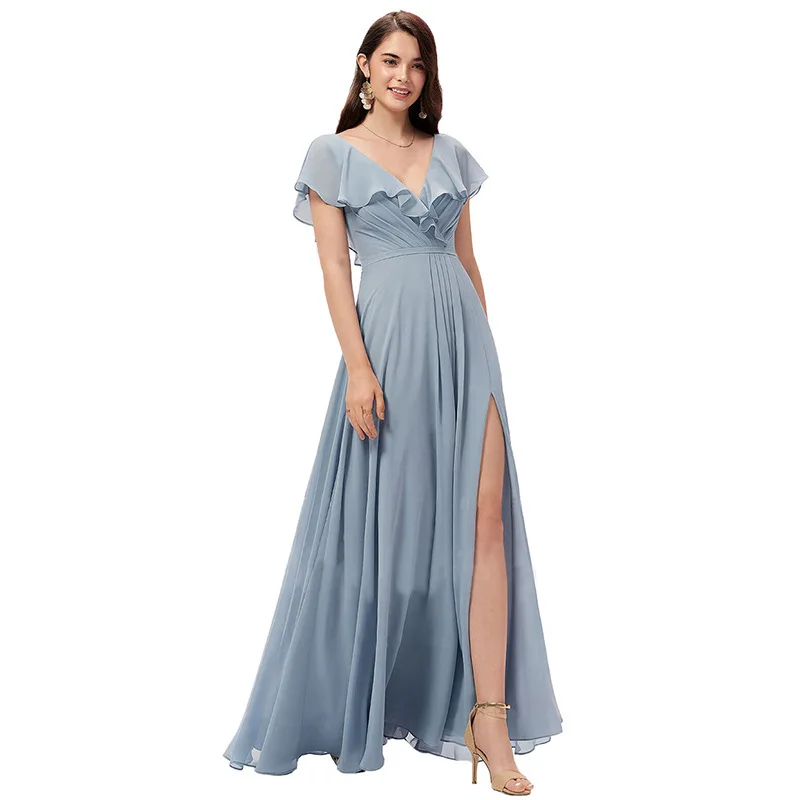 

Ele Slim Fit Evening Gown with Lace Sves And V Neline for Wedding Par Chinese Manufacturer 2024 Summer Collection
