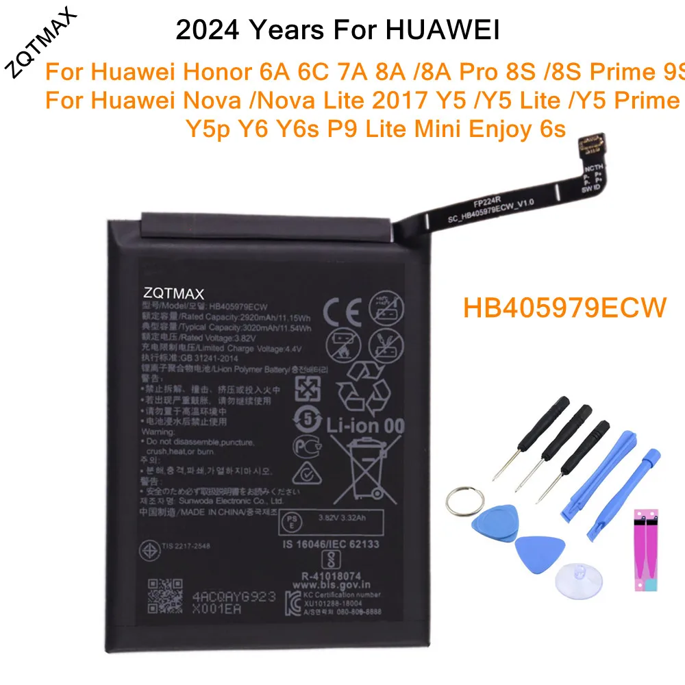 

HB405979ECW Battery For Huawei Y5 Y5p Y6s Y6 Lite Prime Enjoy 6s Nova Lite 2018 P9 Lite Mini Honor 6A 7A 6C 9S 8A Pro 8S Prime