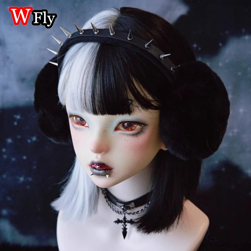 Lolita Women’s Harajuku Steampunk Y2K GIRL rivet punk keep warm black  headband Plush foldable earmuffs Earmuff Ear Muff