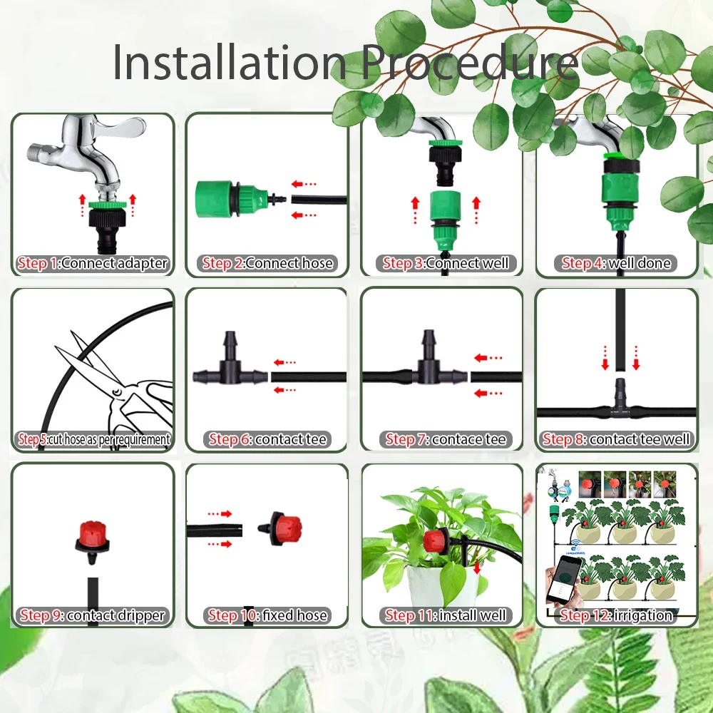 Imagem -04 - Equipamento Automático de Irrigação por Gotejamento Tuya Sistema Inteligente Móvel de Rega de Jardim Wi-fi Temporizadores Compatíveis com Bluetooth 30m