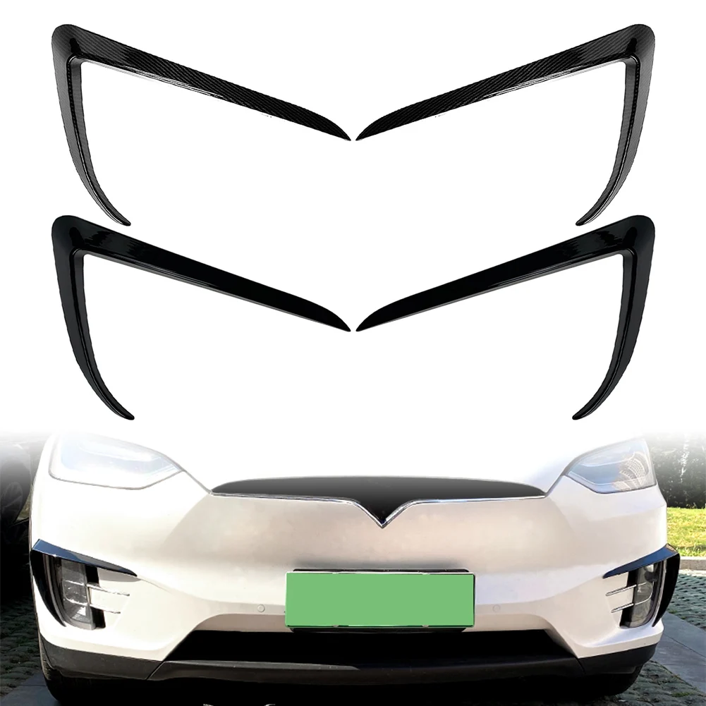 2Pcs Car Front Fog Light Lamp Eyebrow Cover Trim Decorative For Tesla Model X 2015 2016 2017 2018 2019 2020 ABS Plastic