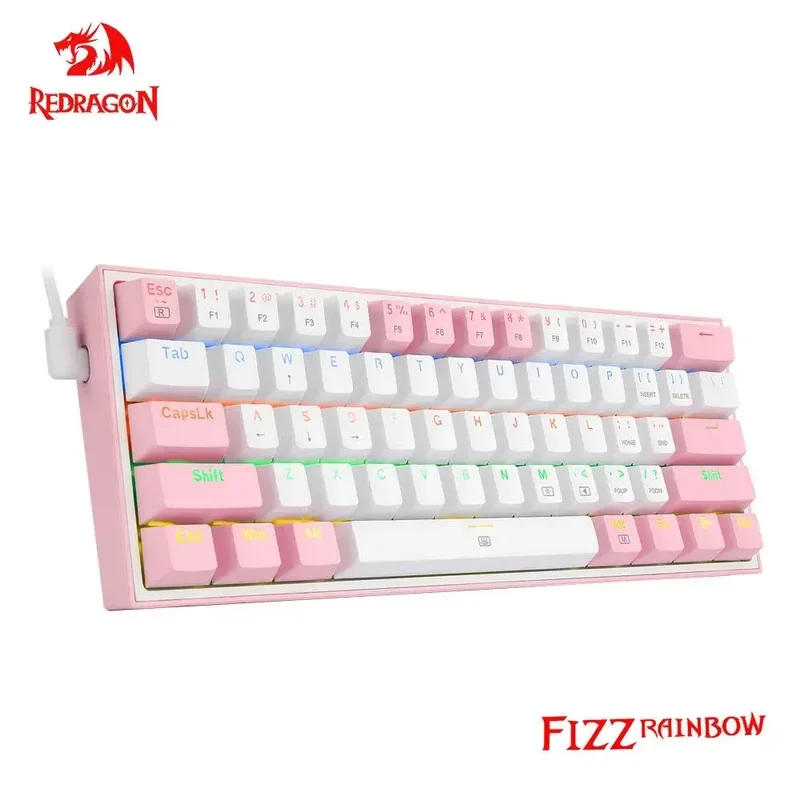 Imagem -02 - Redragon-teclado Mecânico com Fio 61 Teclas Retroiluminação Rgb Design Fino e Leve Teclado de Escritório para Meninas K617 430g