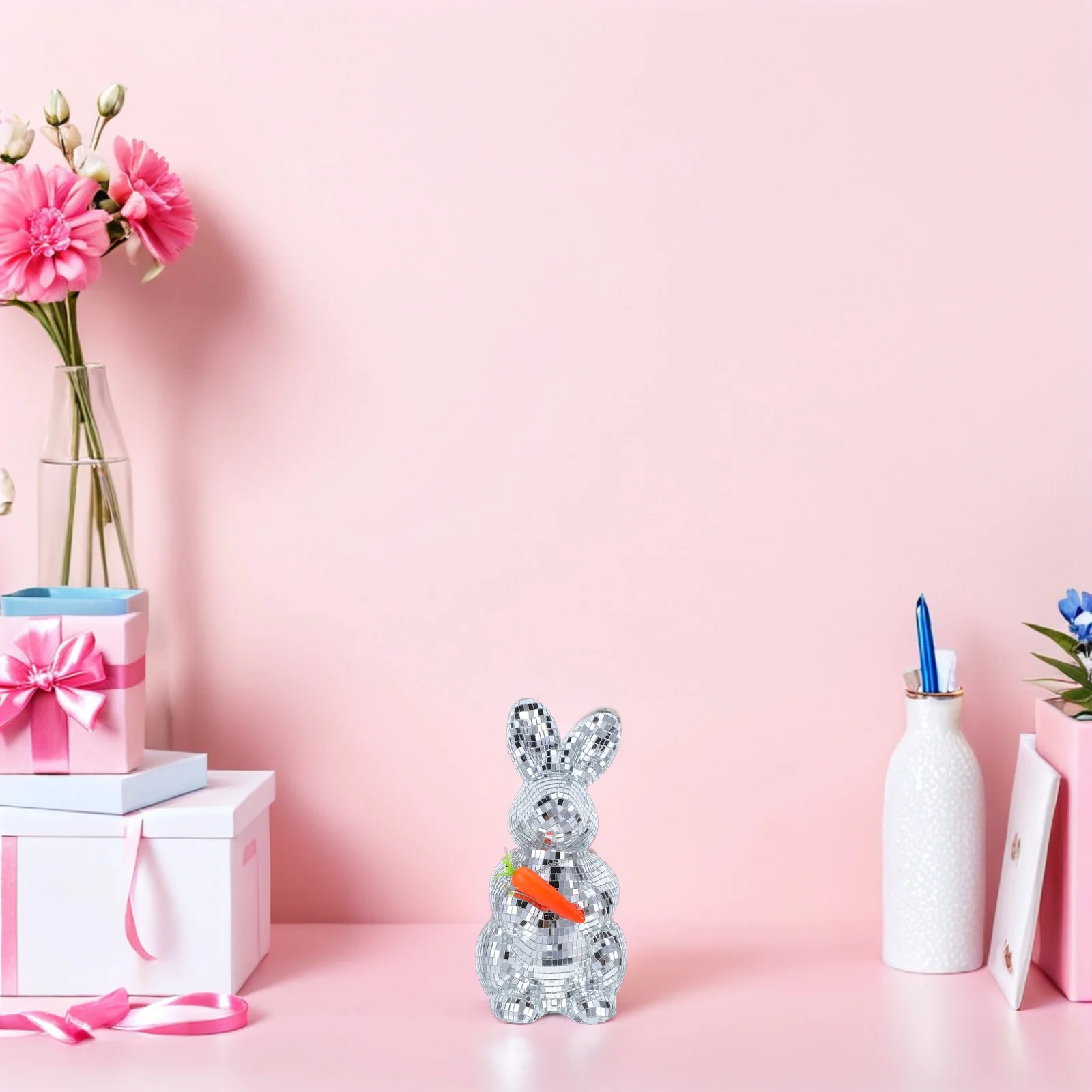 

Disco Rabbit Decor Mosaic Mirror Bunny Statue Handmade Glass Rabbit For Easter Centerpiece Shelf Sitting Bunnies Spring