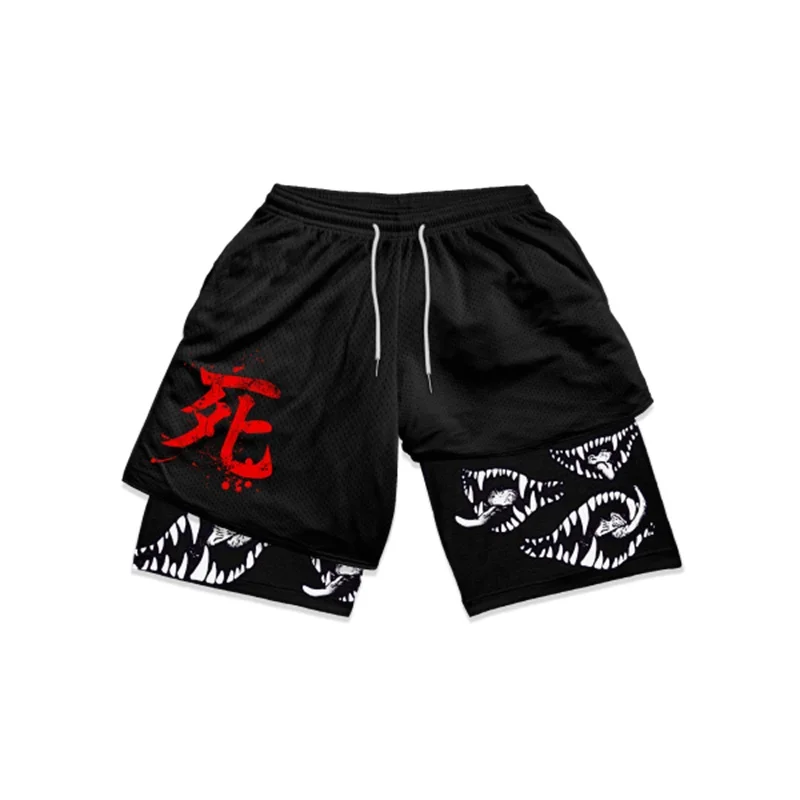 Anime Gym Shorts Men 2 IN 1 Performance Sports Short Pants 3D Printed Quick Dry Fitness Sweatpants Summer Jogging Running Shorts