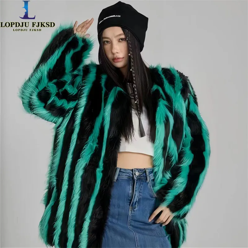 

Faux Fox Fur Coats for Women's, Covered Button Jacket,O-Neck Female Overcoat, Thicken Warm Long Clothes, Winter, New，2024