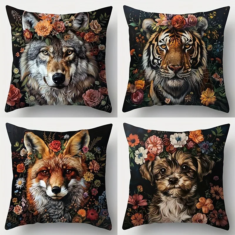 

Домашний декор, наволочки с цветочным узором и животными, чехлы для подушек с рисунком, подходят для дивана, спальни, автомобиля, наволочки