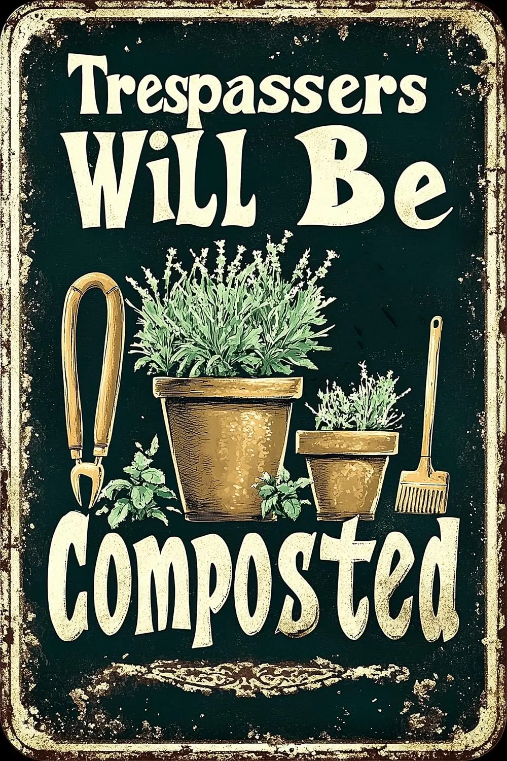 Trespassers Will Be Composted Vintage Funny Warning Garden Metal Tin Signs Wall Decor Art Plaque for Home Farmhouse Yard Fa sign