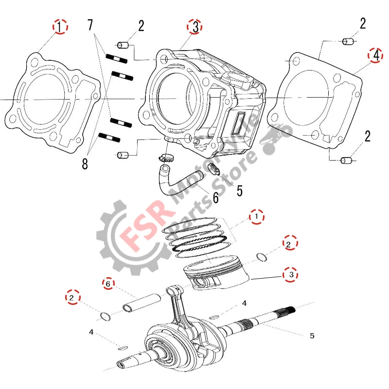 HS250 CYLINDER KIT 229CC,FOR HISUN 250 FORGE STRIKE TACTIC SECTOR MASSIMO T-BOSS GUNNER RURAL KING RK PERFORMANCE UTV OUTFITTER