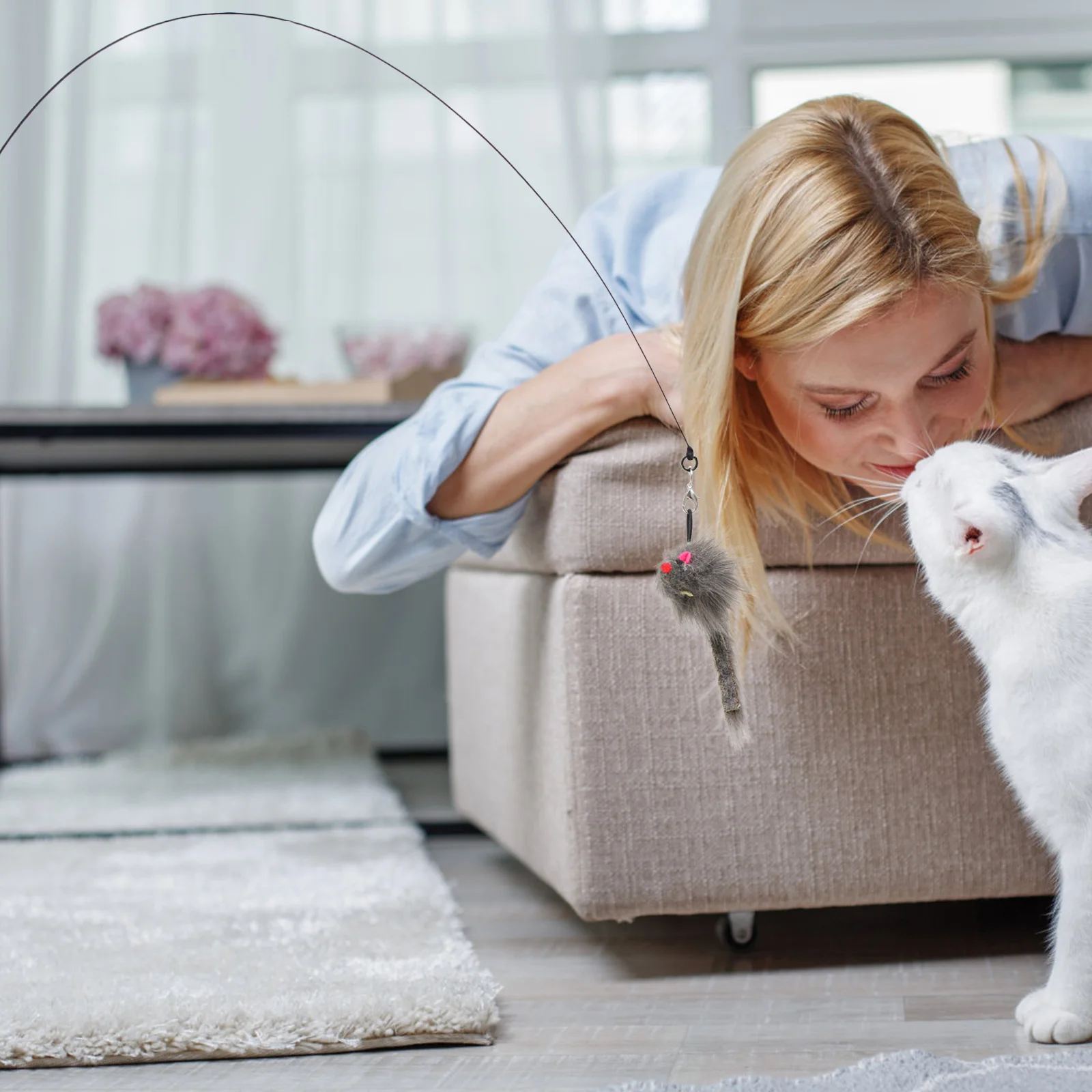 

Cat Teaser Accessory Durable Plastic Steel Wire Toy Stick H held Kitten Sucker Pet Suction Cups Fun Stress Relief