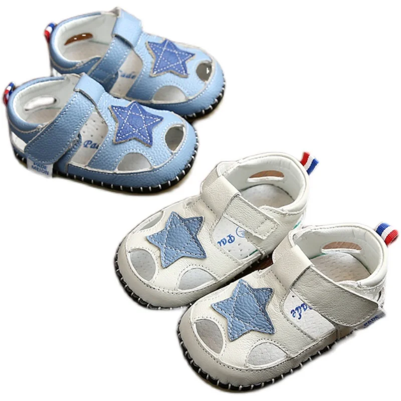 Sandales d'été en cuir véritable pour bébés garçons et filles, chaussures antidérapantes à fond souple, taille 12-17