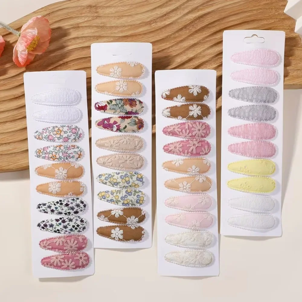 

10Pc/Lot Ins 2.2inch Flower Print Cotton Alloy Hair Bow Snap Clips Set Fabric Plaid Bobby Hairpins Hairgrips Girls Kids Headwear