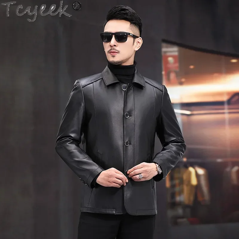 Tcyeek Genuine Leather Jacket Men Spring Autumn Clothes 100% Sheepskin Coats Men's Motocycle Jackets Black Leather Coat 2024