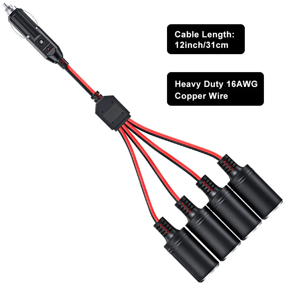 Extractme-Cable de extensión para encendedor de cigarrillos de coche, adaptador divisor de encendedor de cigarrillos, puerto de cargador de 12V/24V, 16AWG, 15A, 1 a 4