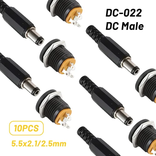 DC-022 toma de corriente CC negra 5,5x2,1mm 5,5x2,5mm conector hembra de montaje en Panel enchufe macho CC toma de corriente