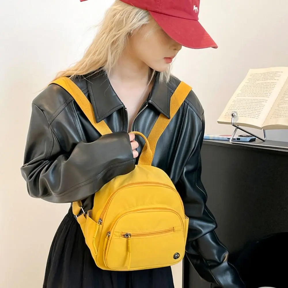 

Portable Women Nylon Backpack Solid Color Waterproof Multipockets Casual Backpack with Handle Lightweight