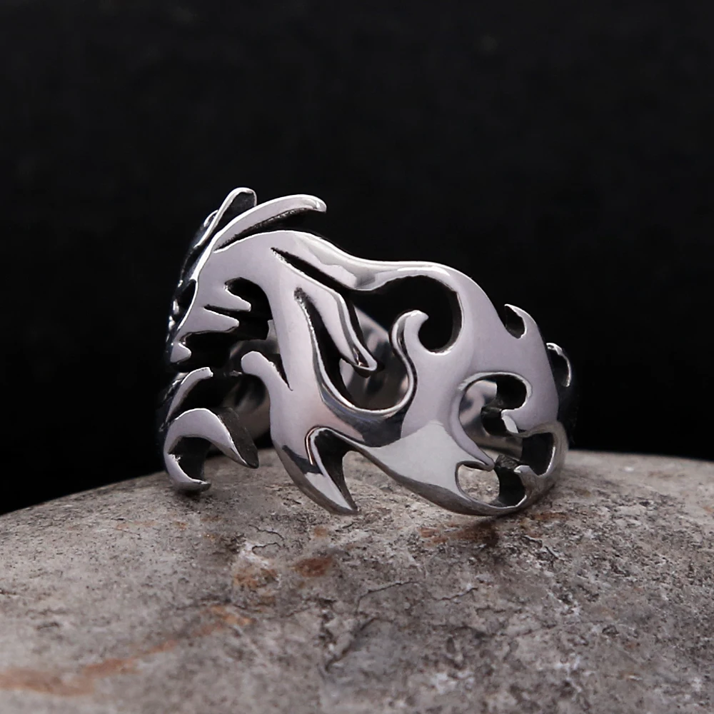 Punk Vintage Stainless Steel Viking Fire Dragon Ring For Men Women Hip Hop Animal Biker Rings Unique Creative Jewelry Wholesale