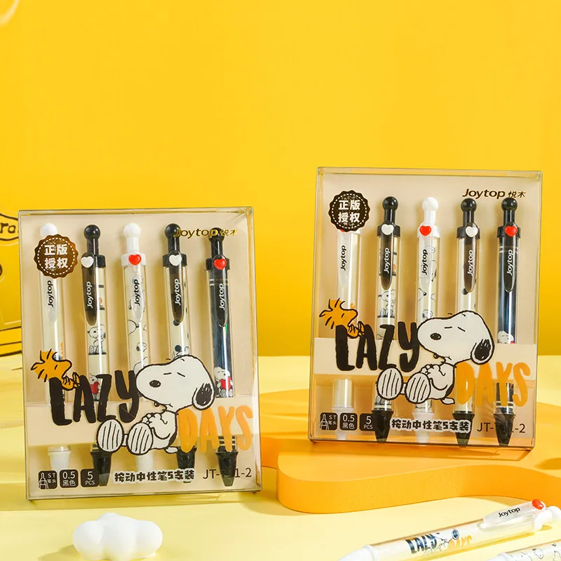 5Pcs 0.5mm Snoopy Charlie Anime Cute Gel Pen Double Tube Press Black Pen Student School Using A Pen Children Birthday Gifts