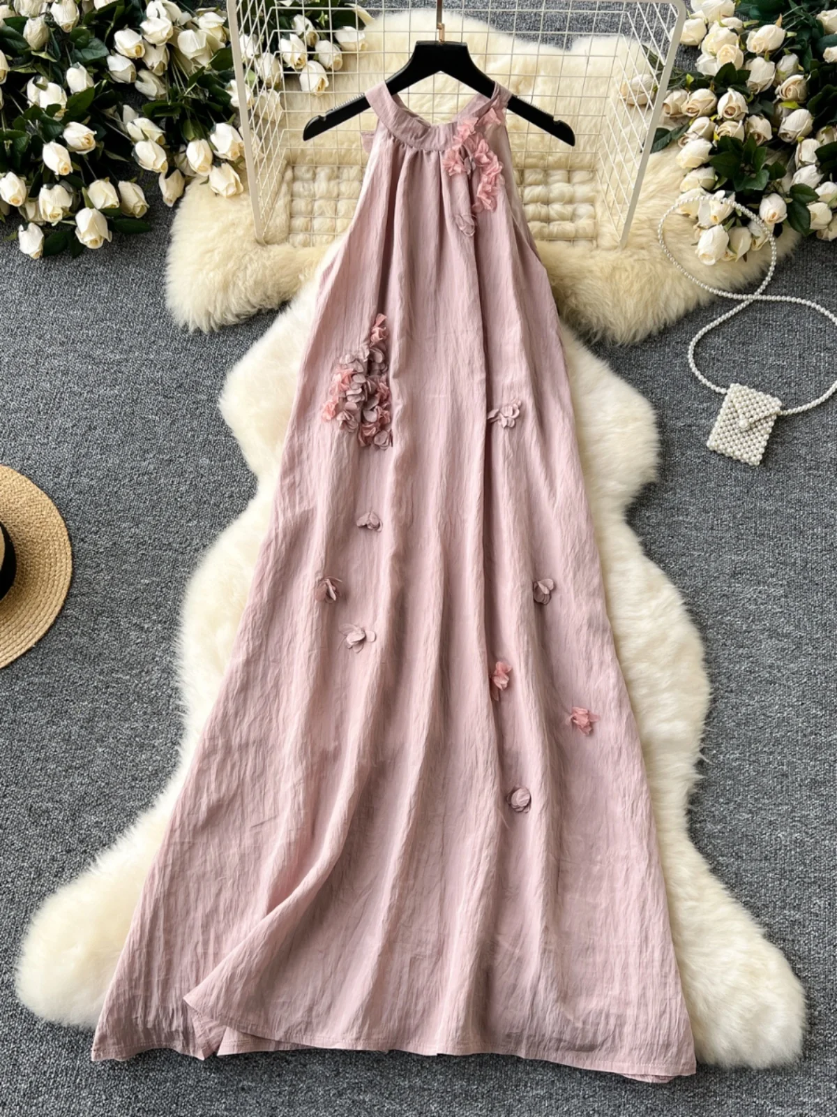 Beach Vaion Feel A-Line Midi Dr Women Svel Ne แขวนเอวสูงกระชับสัดส่วนลายดอกไม้ลำลองเดินทาง Sle