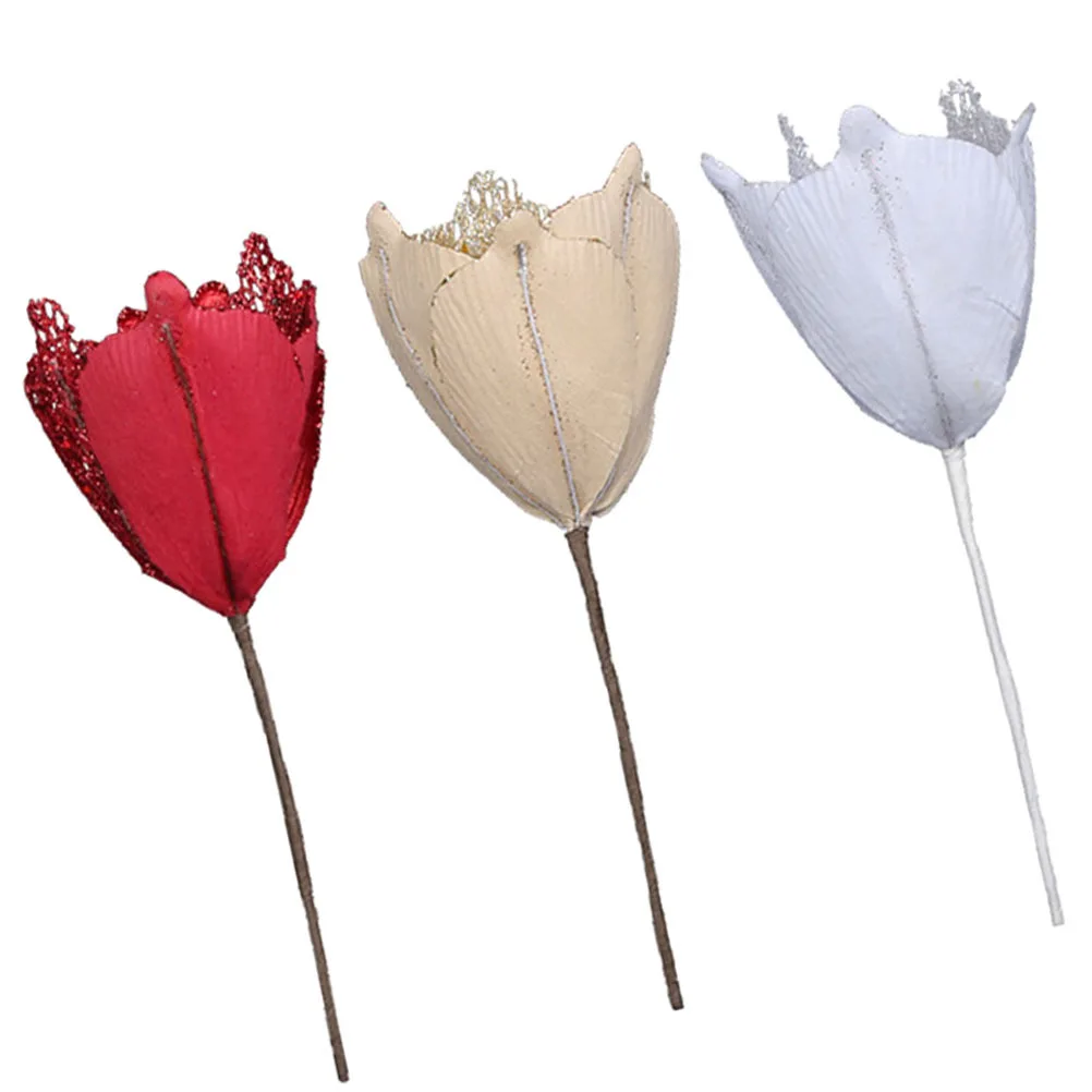 

3Pcs Christmas Tree Flowers Artificial Xmas Poinsettia Flower Simulation Decoration DIY Holiday Party Supplies Floral Decor