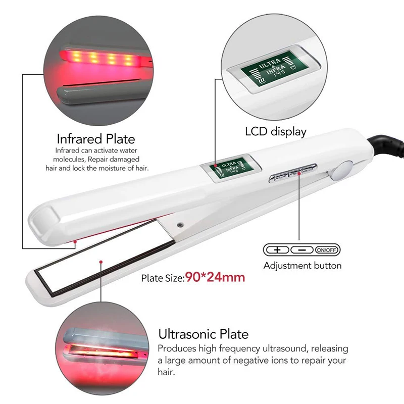 Upgraded LCD Display Ultrasonic Infrared Hair Care Iron Hair Treatment Styler Hair Straightener