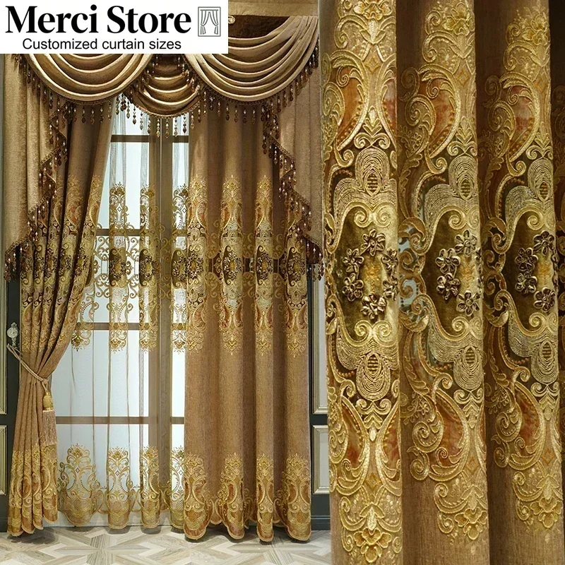 European Embroidery Retro Chenille Luxury Curtains for Living Room Dining Room Bedroom Blackout Valance Curtain Tulle Home Decor